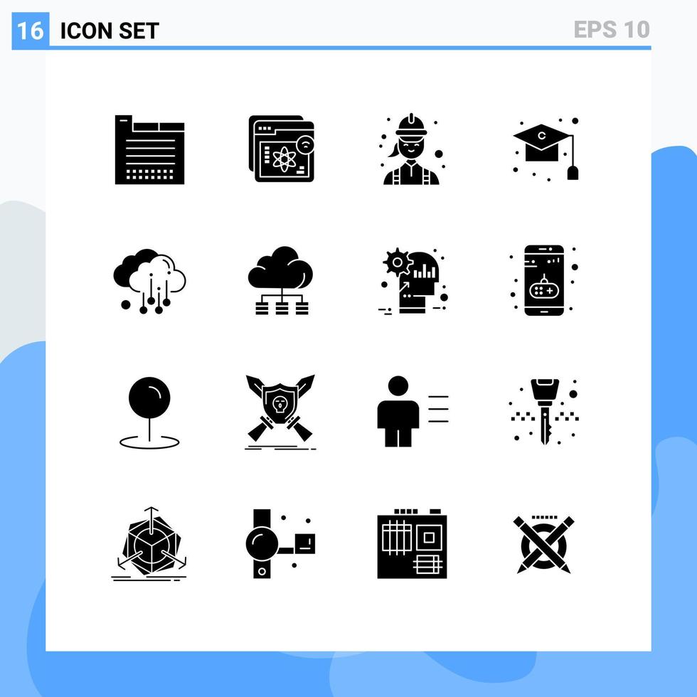 Set of 16 Modern UI Icons Symbols Signs for graduation cap education technician engineer Editable Vector Design Elements
