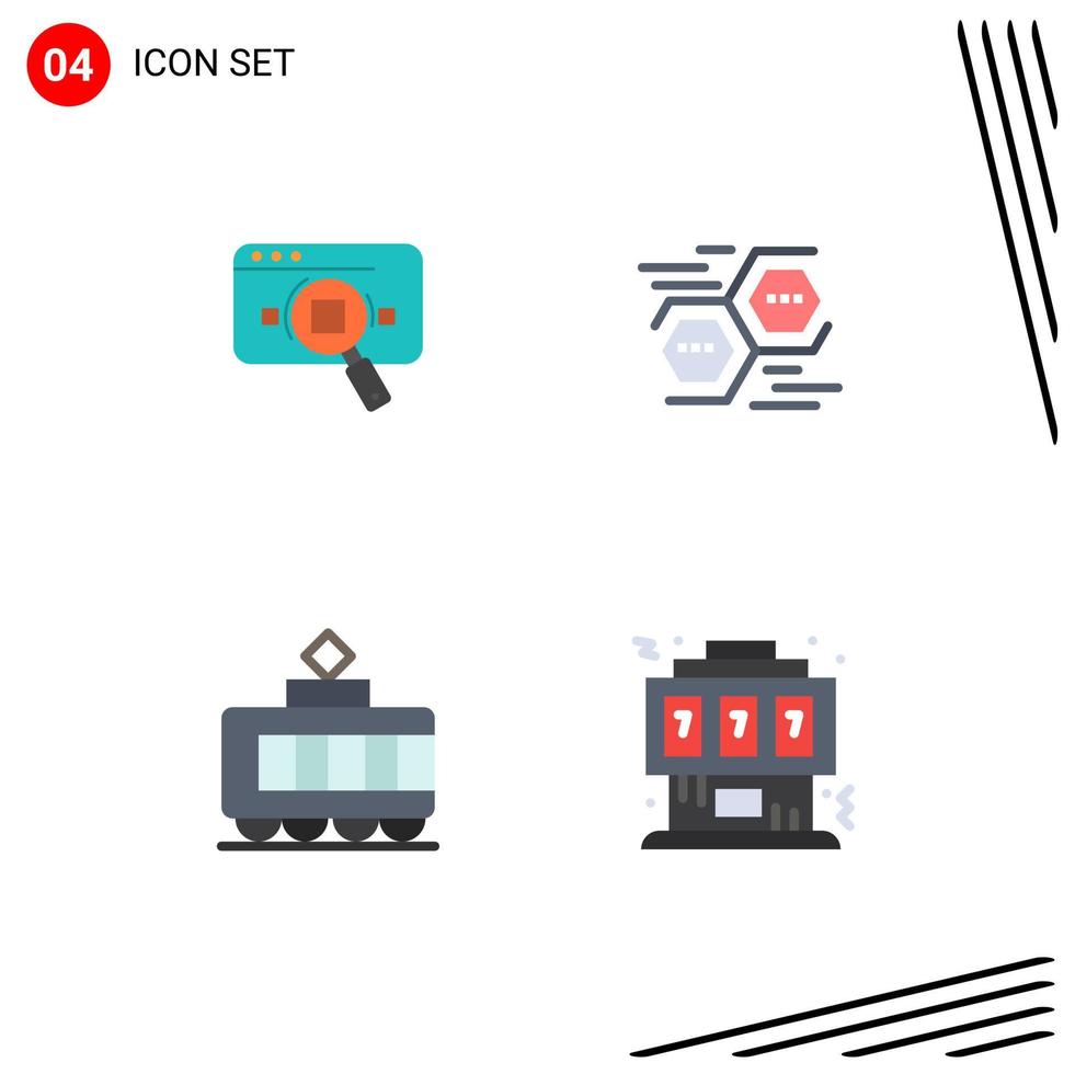 Set of 4 Vector Flat Icons on Grid for research data data web digital Editable Vector Design Elements