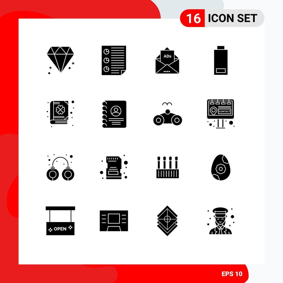 16 Solid Glyph concept for Websites Mobile and Apps clover warning ad multimedia mail Editable Vector Design Elements