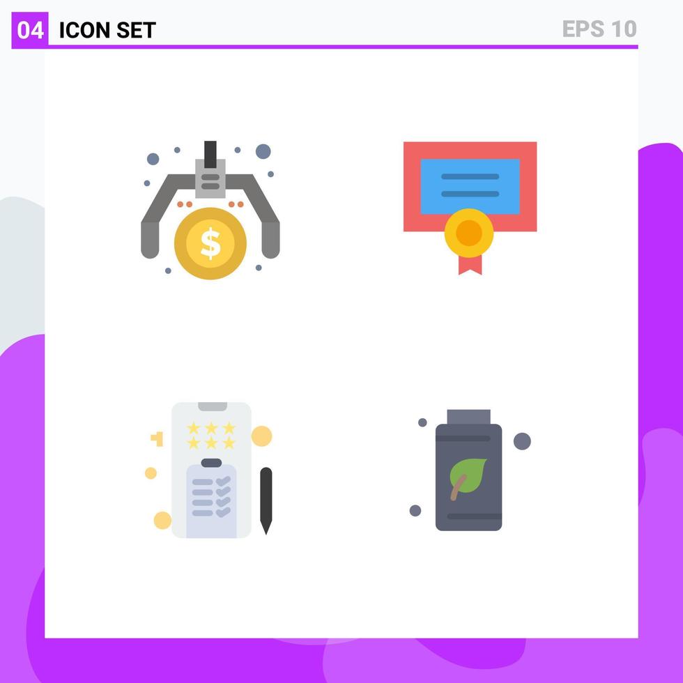 Mobile Interface Flat Icon Set of 4 Pictograms of financial text idea degree bottle Editable Vector Design Elements