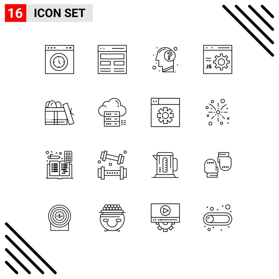 Stock Vector Icon Pack of 16 Line Signs and Symbols for develop browser interface mind head Editable Vector Design Elements