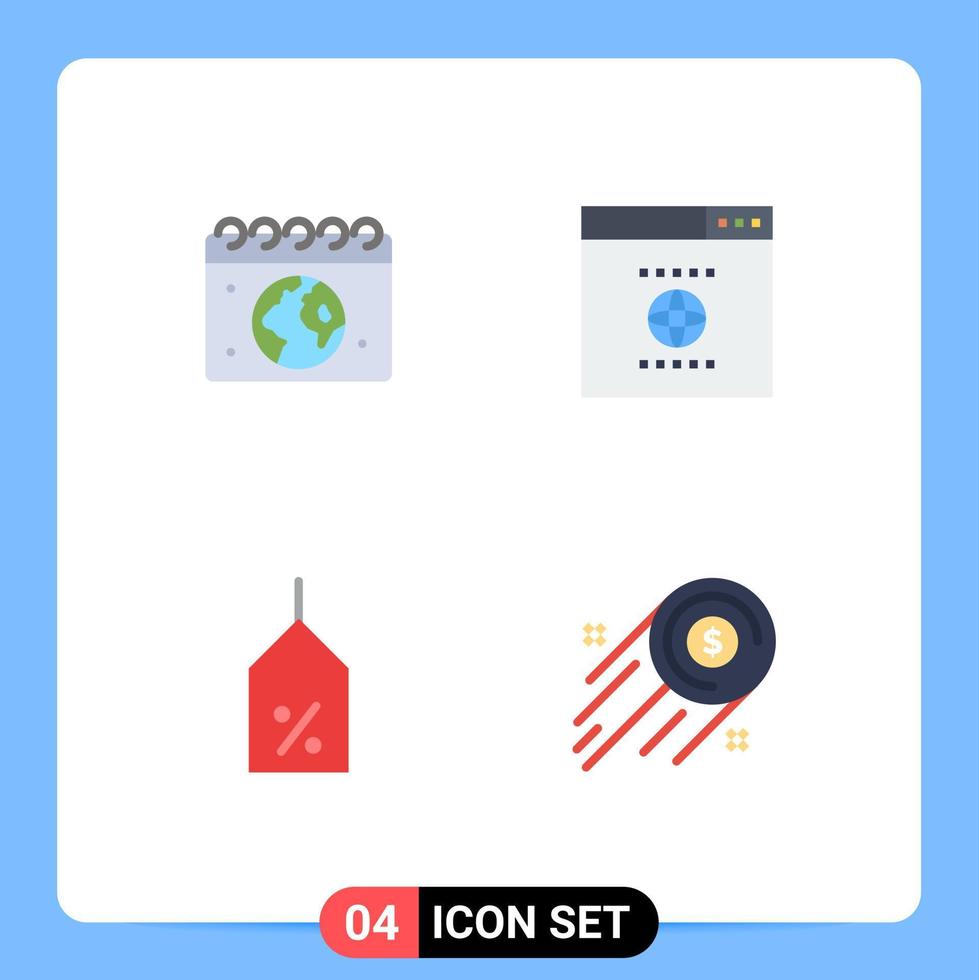 Modern Set of 4 Flat Icons Pictograph of earth off day website business Editable Vector Design Elements