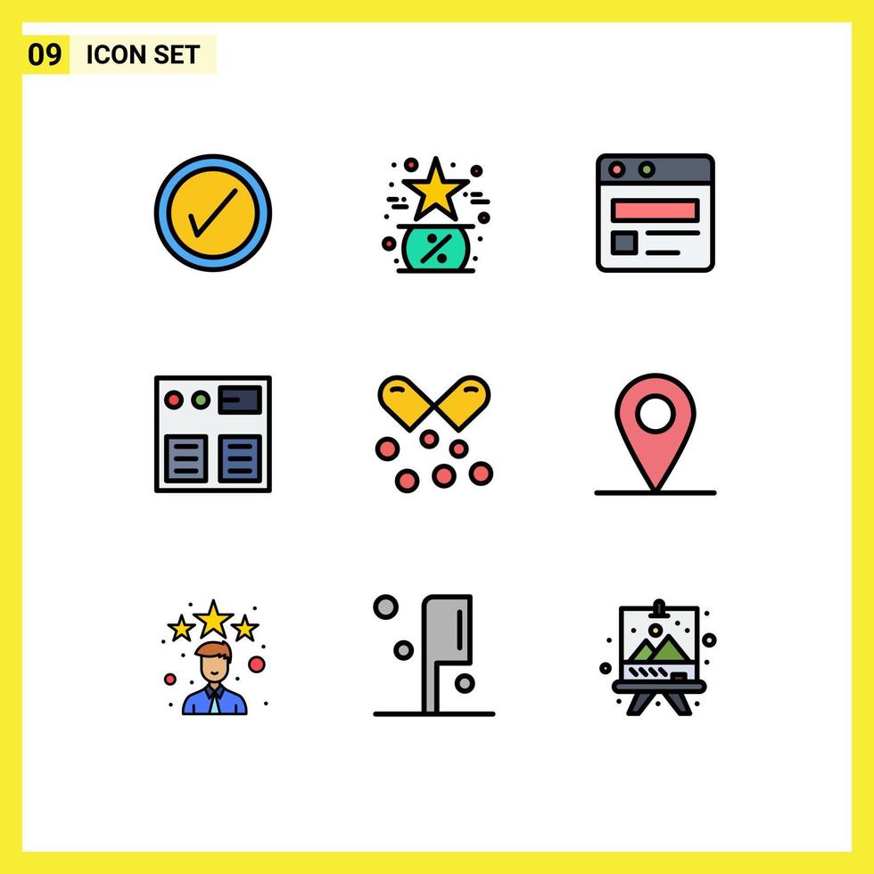 Universal Icon Symbols Group of 9 Modern Filledline Flat Colors of omega oil business shopping online Editable Vector Design Elements