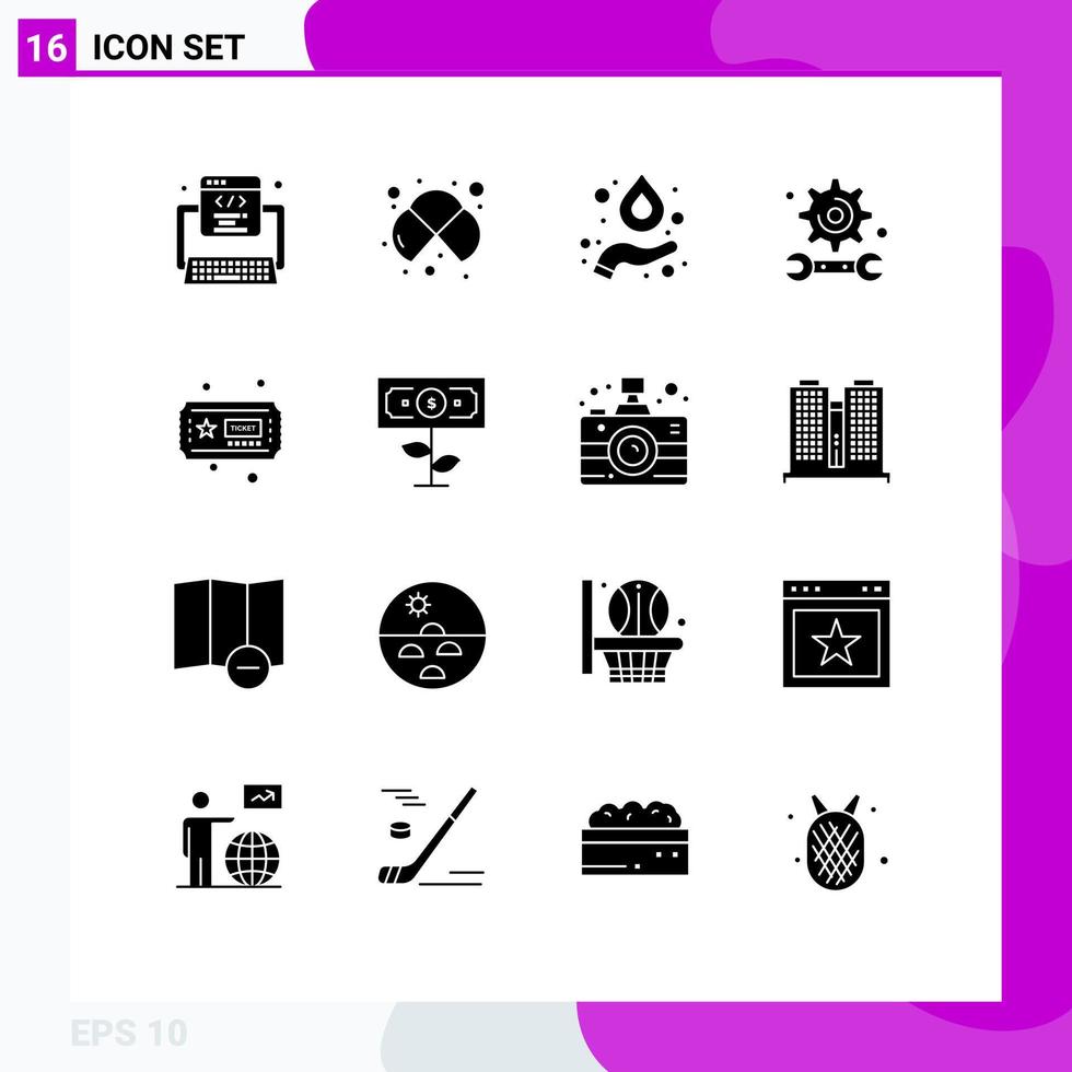 Pictogram Set of 16 Simple Solid Glyphs of hobbies study lab engineering academy Editable Vector Design Elements