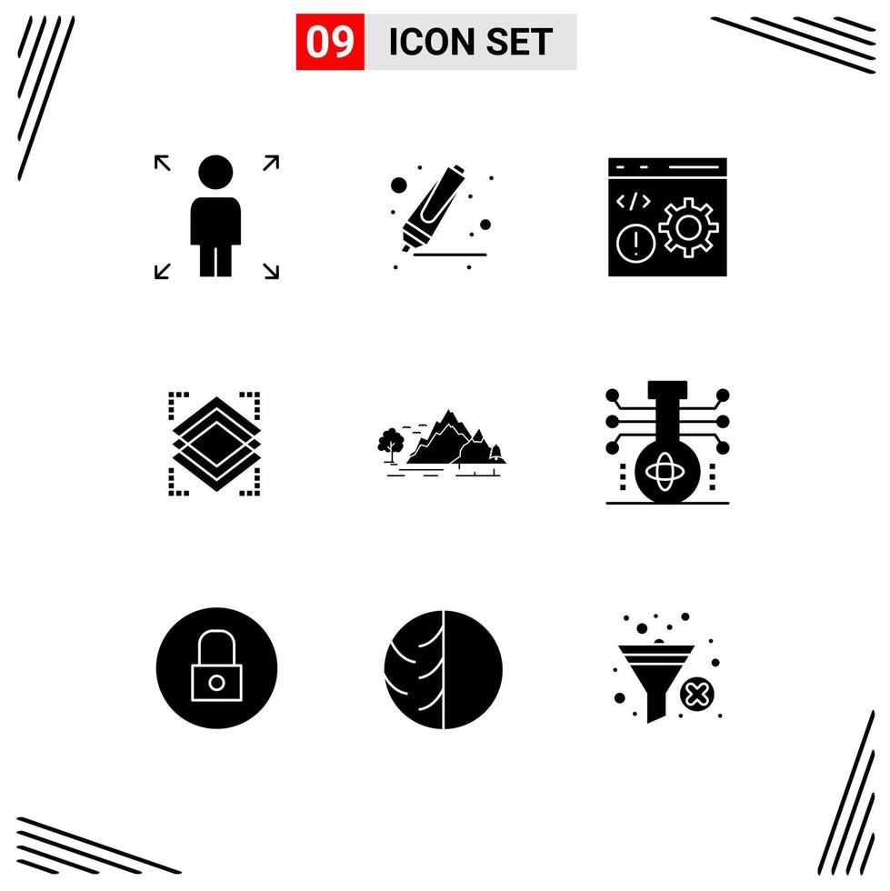 Pictogram Set of 9 Simple Solid Glyphs of nature hill develop server object Editable Vector Design Elements