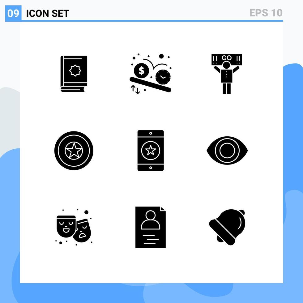 Universal Icon Symbols Group of 9 Modern Solid Glyphs of medal independece time holiday support Editable Vector Design Elements