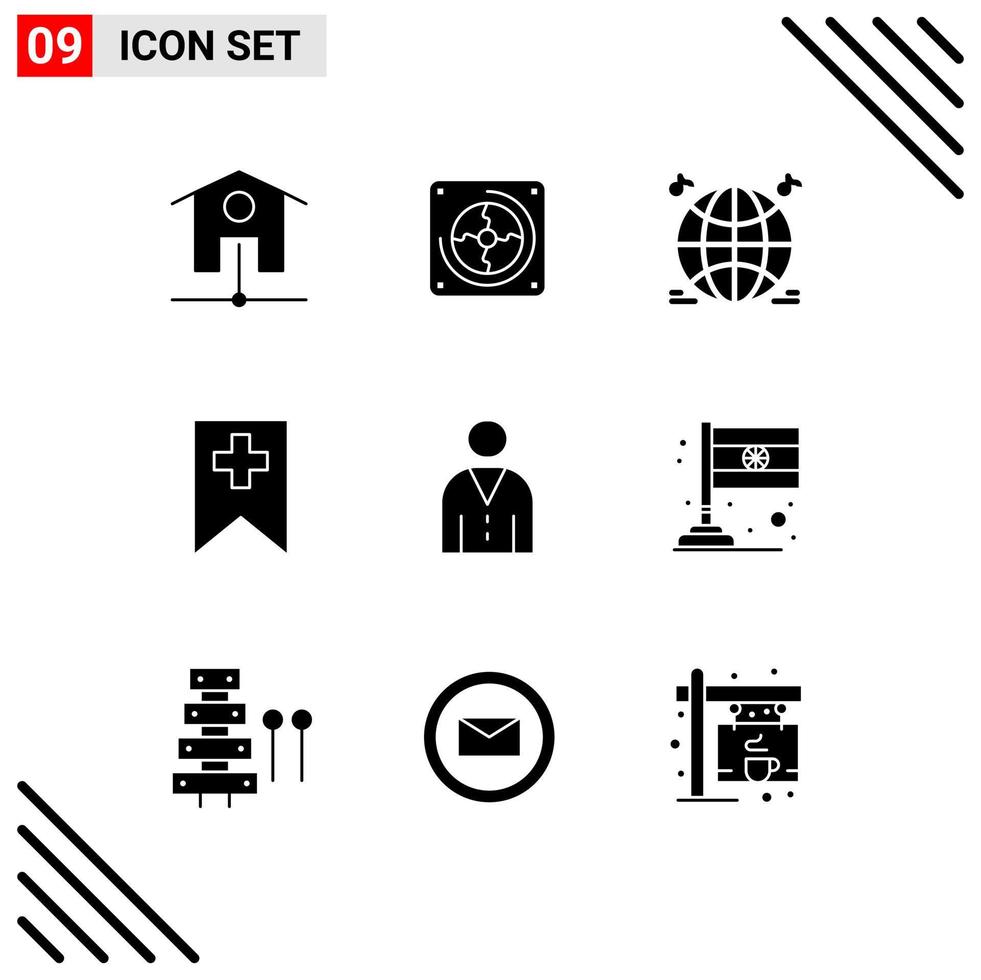 Solid Glyph Pack of 9 Universal Symbols of user interface music human media Editable Vector Design Elements
