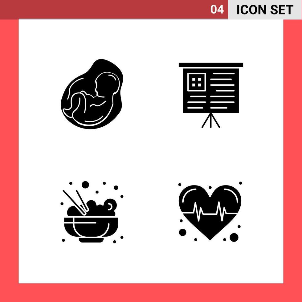 4 Icon Pack Solid Style Glyph Symbols on White Background Simple Signs for general designing Creative Black Icon vector background