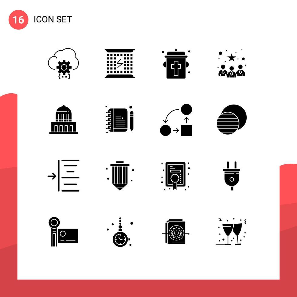 16 Thematic Vector Solid Glyphs and Editable Symbols of best team candidates electromagnetic business eye Editable Vector Design Elements