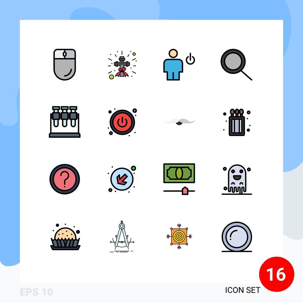 Group of 16 Modern Flat Color Filled Lines Set for science chemistry avatar zoom standby Editable Creative Vector Design Elements