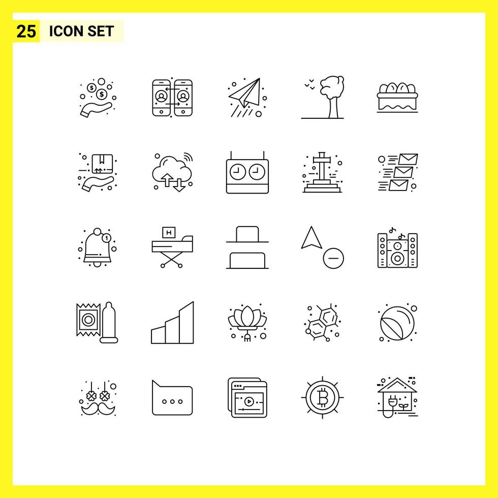 User Interface Pack of 25 Basic Lines of box egg paper plane easter nature Editable Vector Design Elements