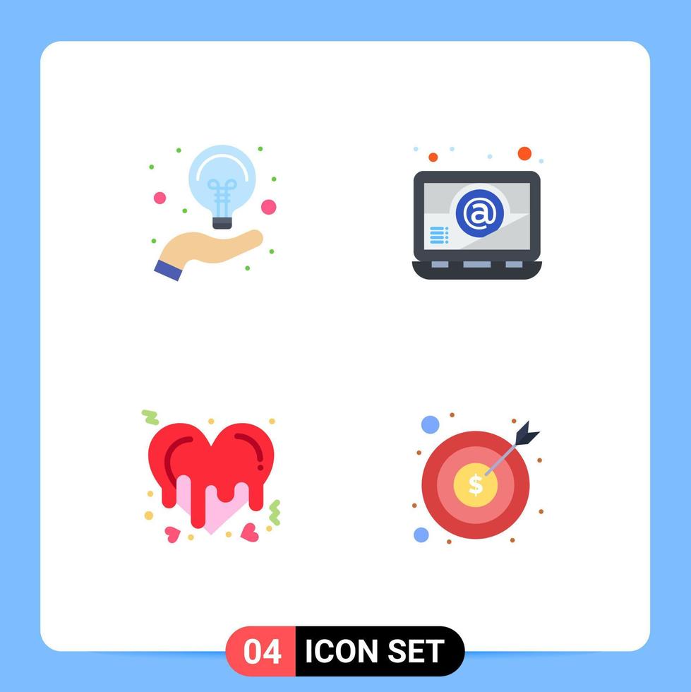 Stock Vector Icon Pack of 4 Line Signs and Symbols for bulb love idea laptop banking Editable Vector Design Elements