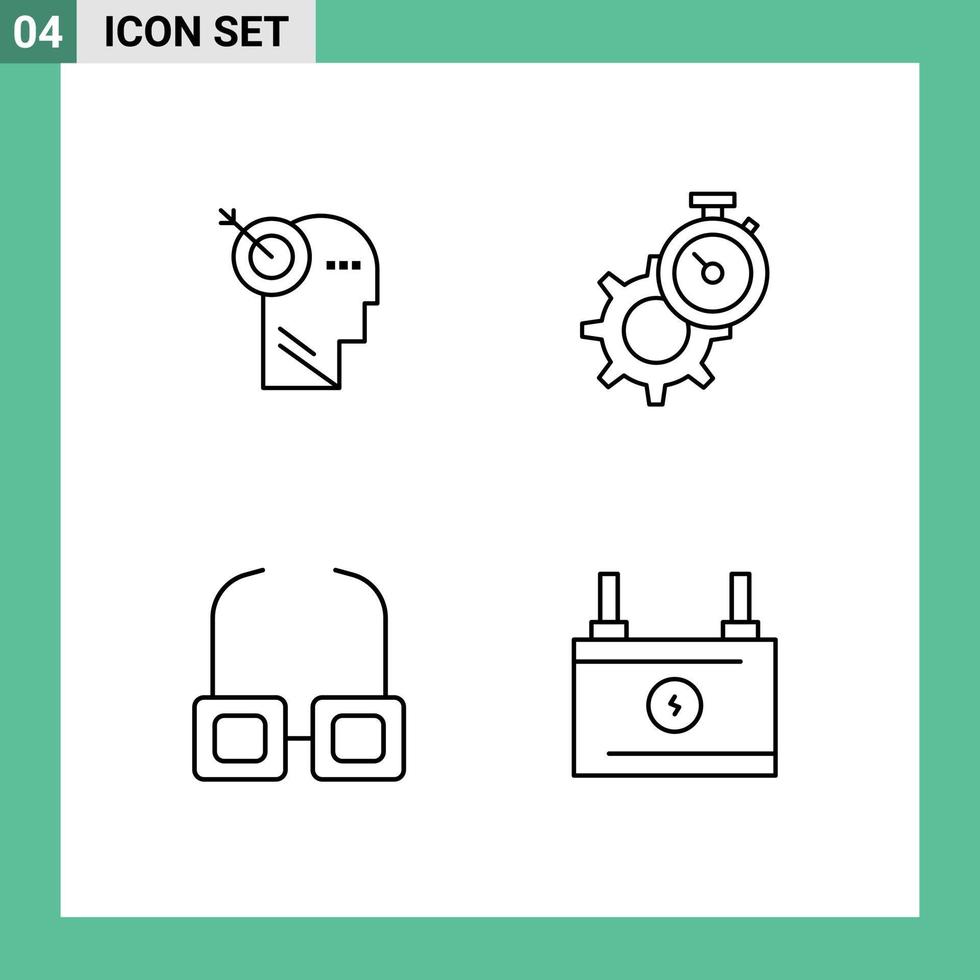 Modern Set of 4 Filledline Flat Colors and symbols such as arrow glasses target gear view Editable Vector Design Elements