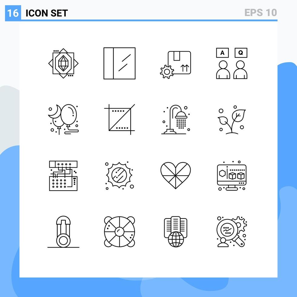 Set of 16 Vector Outlines on Grid for crop night gear moon qa Editable Vector Design Elements