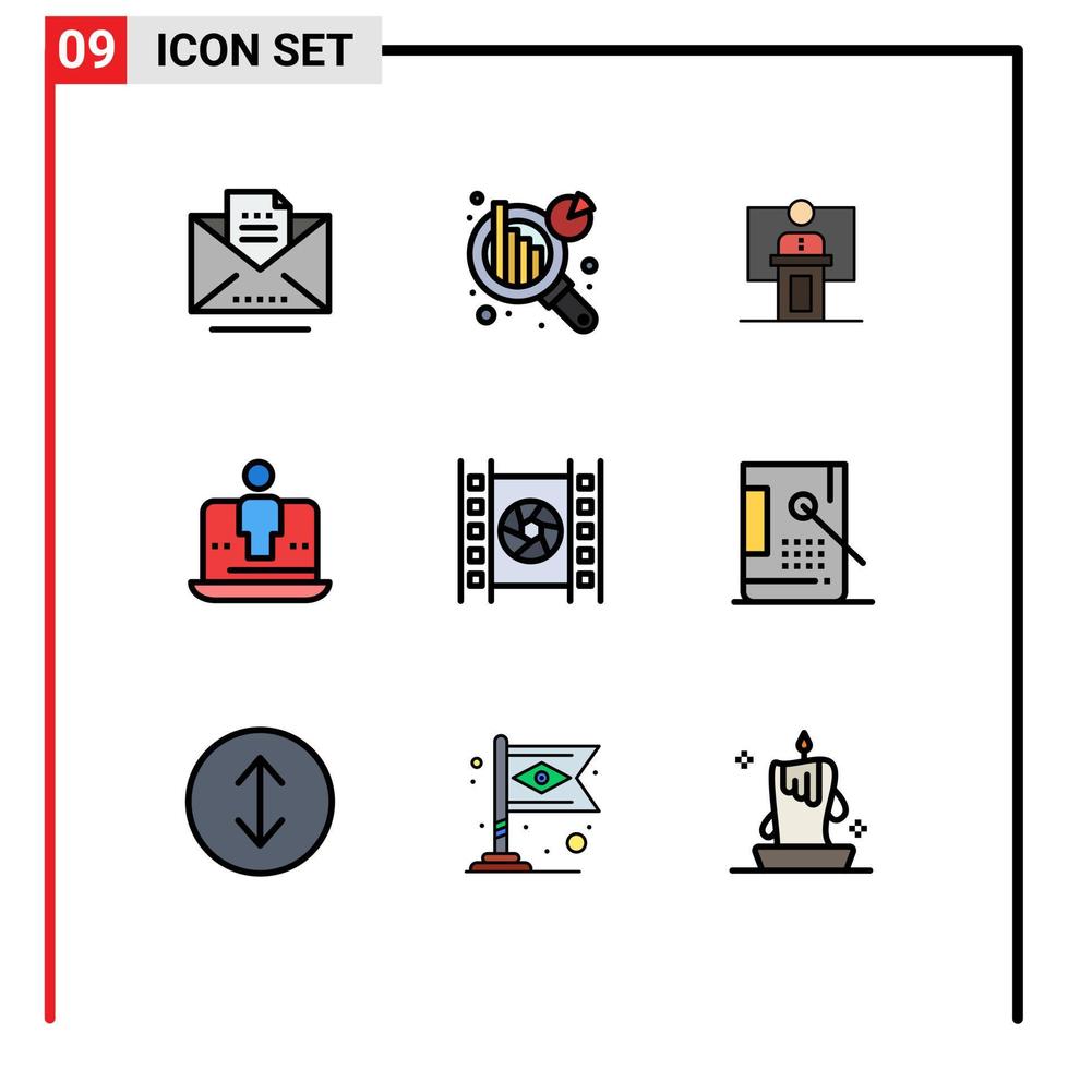 conjunto moderno de 9 colores planos de línea de relleno pictografía de elementos de diseño vectorial editables de sala de computadoras de negocios digitales de tecnología vector