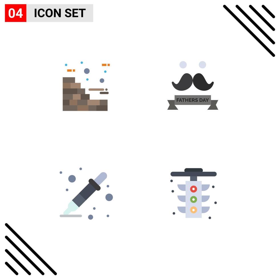 Set of 4 Vector Flat Icons on Grid for bricks dropper celebrate moustache city Editable Vector Design Elements