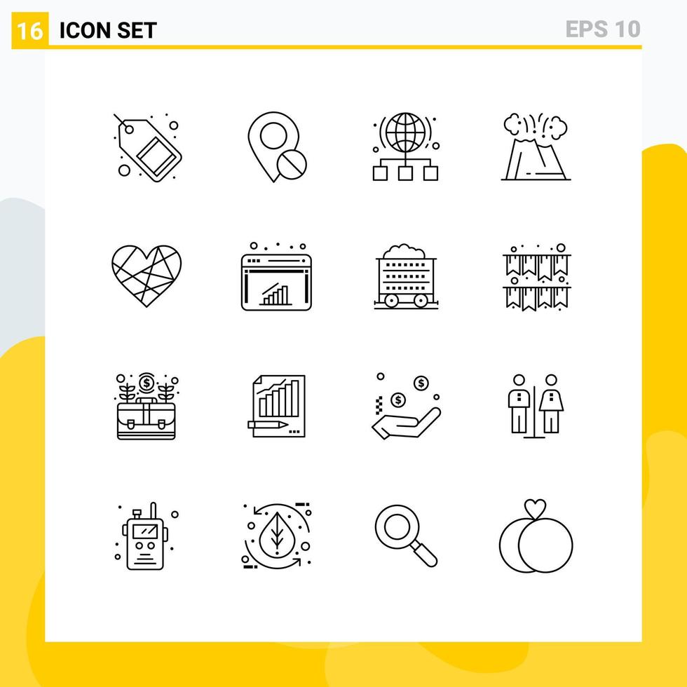 16 Creative Icons Modern Signs and Symbols of volcano dangerous pin server link Editable Vector Design Elements
