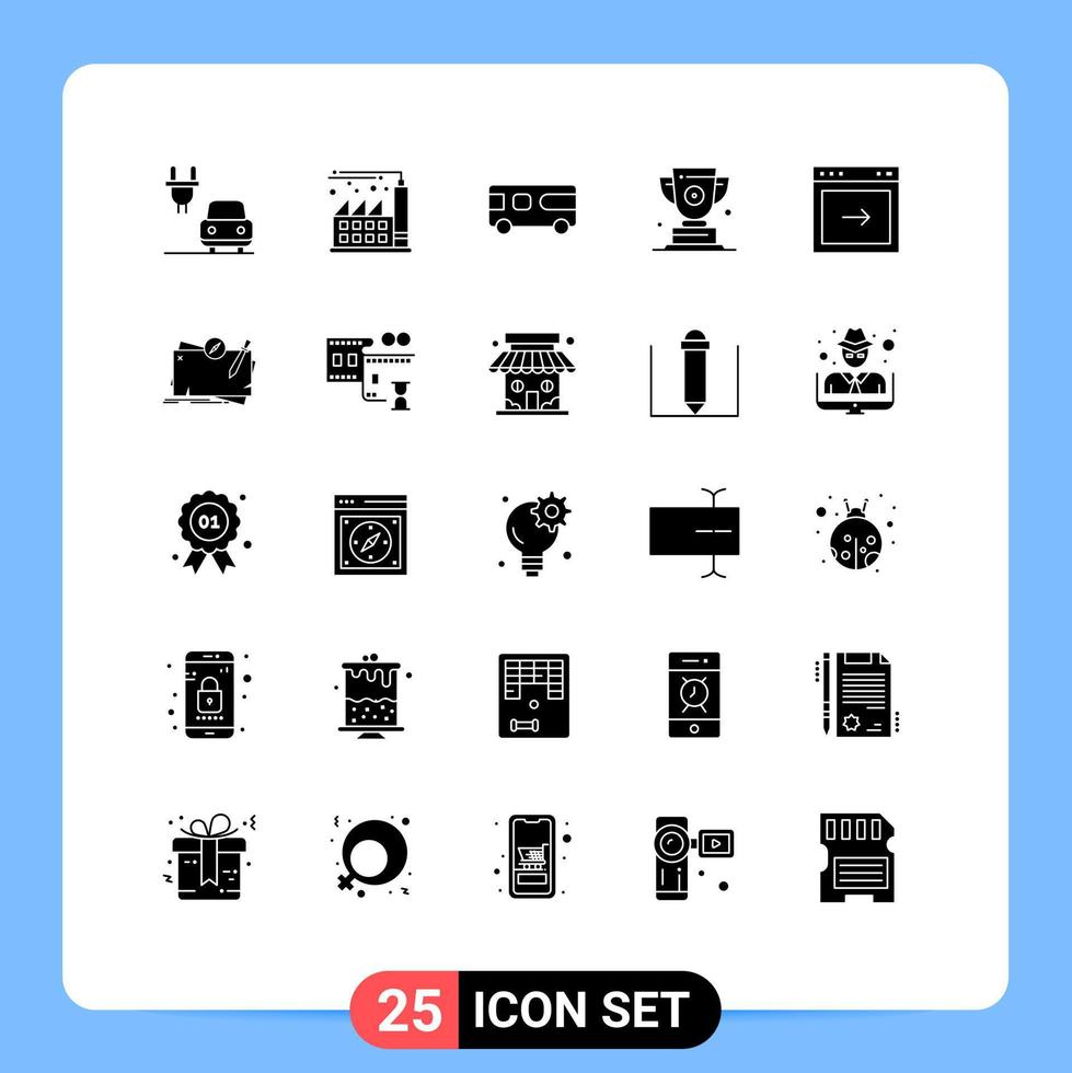 User Interface Pack of 25 Basic Solid Glyphs of right arrow van first award Editable Vector Design Elements