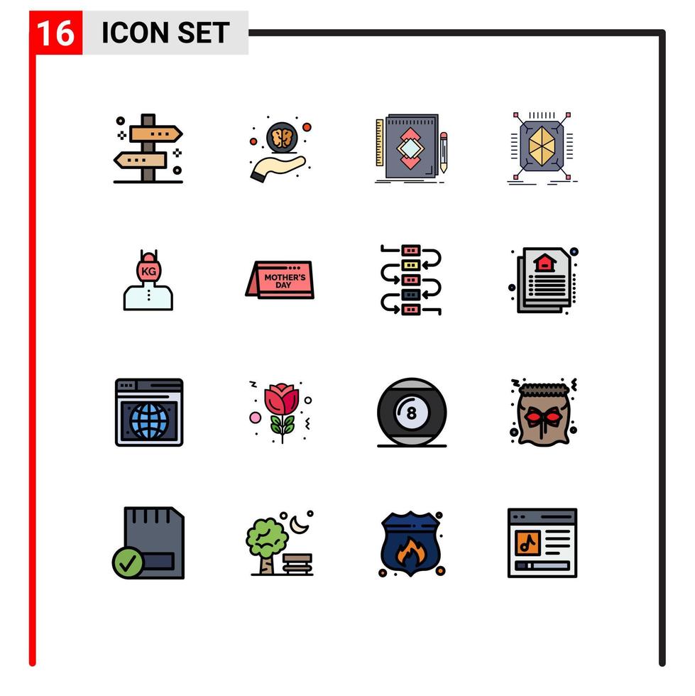 Pack of 16 Modern Flat Color Filled Lines Signs and Symbols for Web Print Media such as structure prototyping support object draw Editable Creative Vector Design Elements