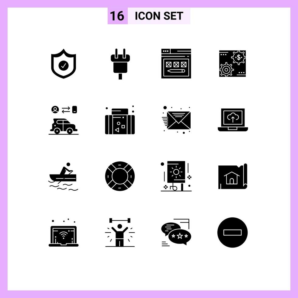 Pack of 16 Modern Solid Glyphs Signs and Symbols for Web Print Media such as making earnings internet capital pencil Editable Vector Design Elements