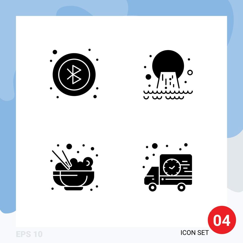 4 User Interface Solid Glyph Pack of modern Signs and Symbols of bluetooth food pipe sewage delivery Editable Vector Design Elements