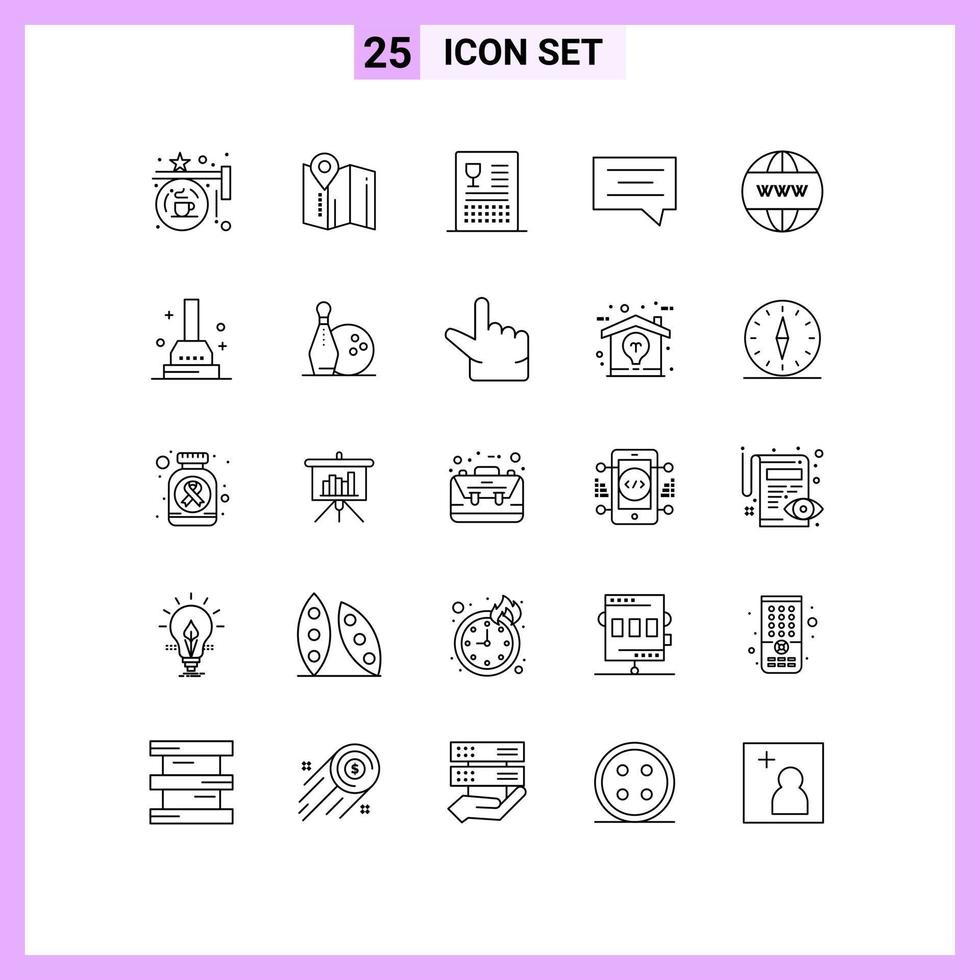 Stock Vector Icon Pack of 25 Line Signs and Symbols for business chat hotel bubble food Editable Vector Design Elements