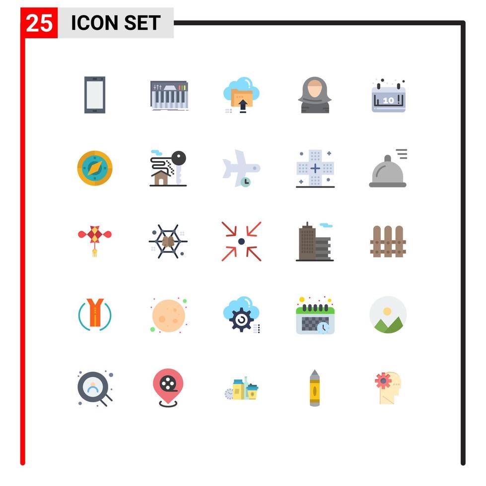 Pictogram Set of 25 Simple Flat Colors of character arab midi computing up Editable Vector Design Elements