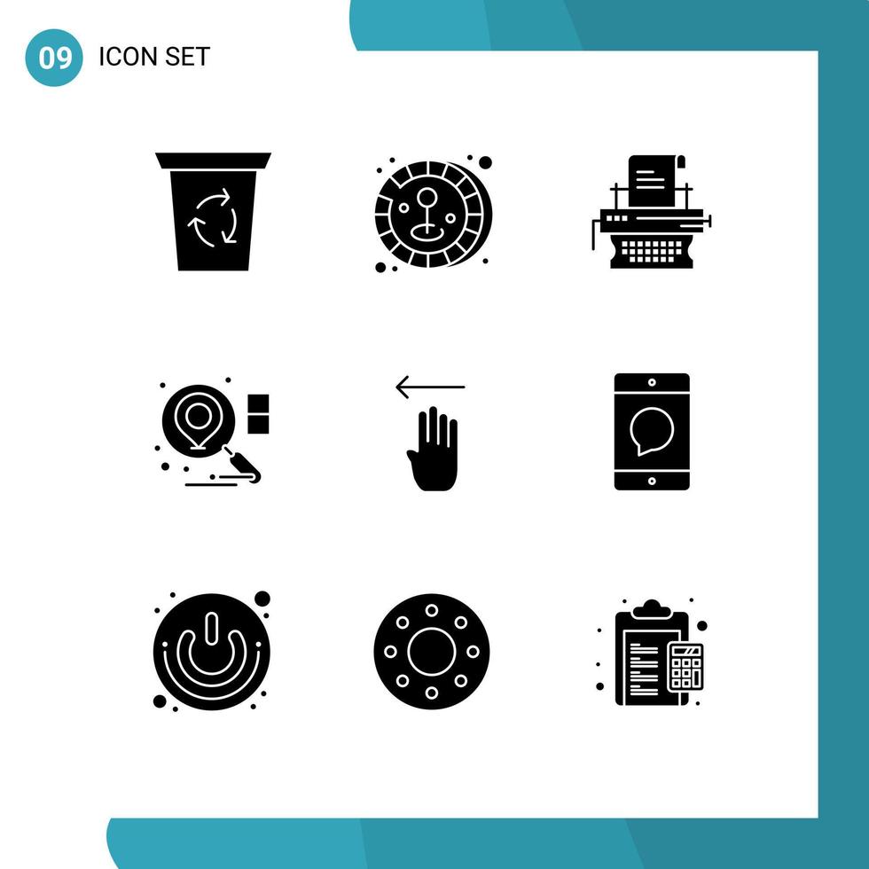 9 Solid Glyph concept for Websites Mobile and Apps cellphone gesture print four business Editable Vector Design Elements