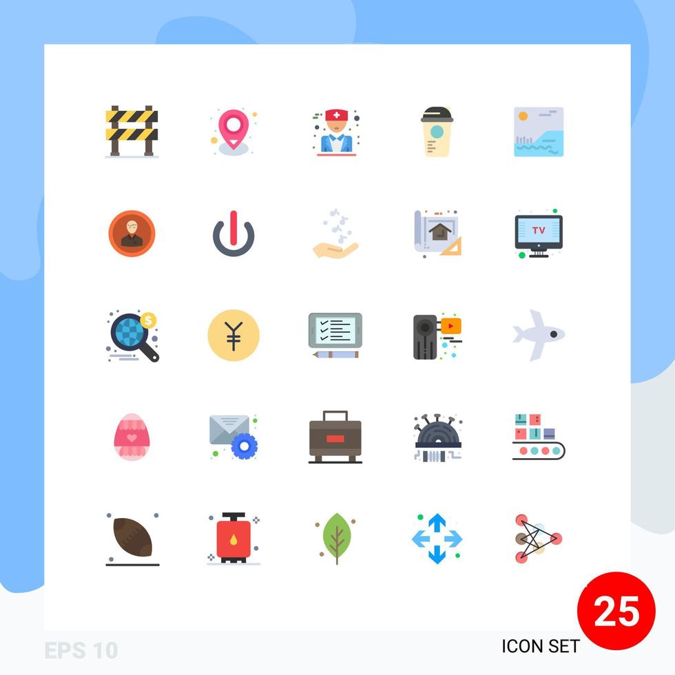 25 User Interface Flat Color Pack of modern Signs and Symbols of image sports place recreation bottle Editable Vector Design Elements