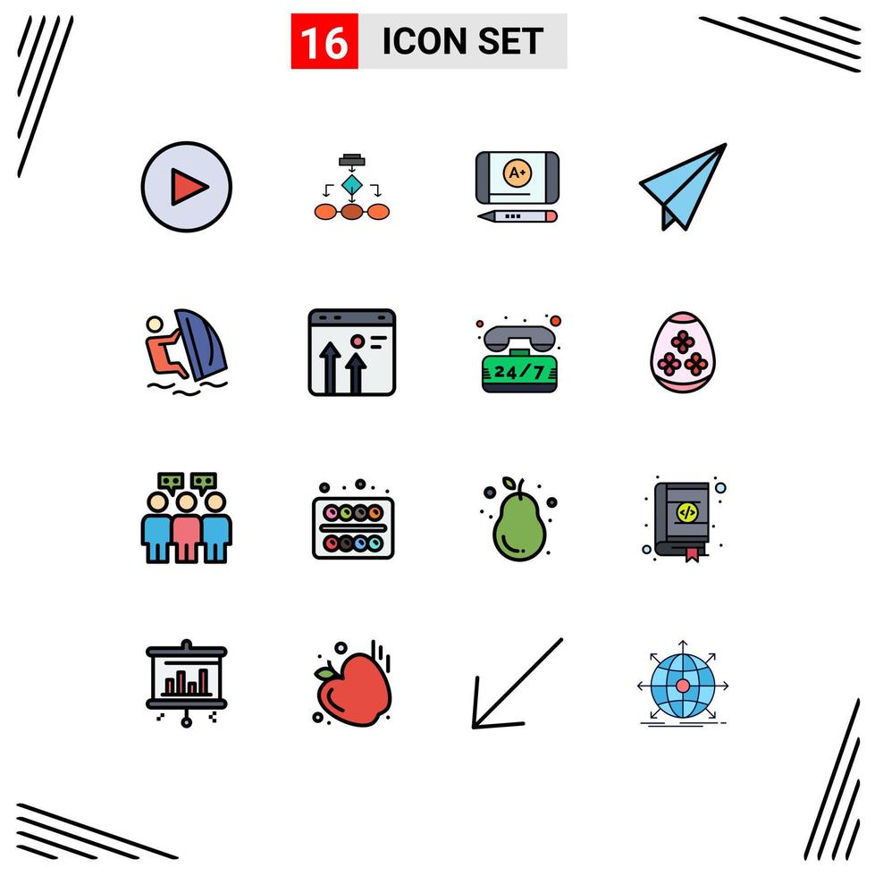 Set of 16 Modern UI Icons Symbols Signs for water surfer workflow plane paper Editable Creative Vector Design Elements