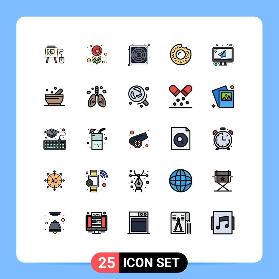 paquete de iconos de vector de stock de 25 signos y símbolos de línea para el tazón portátil potencia correo electrónico dulces elementos de diseño de vector editables