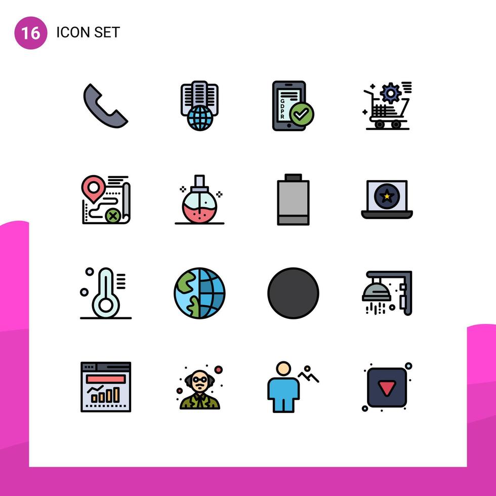 16 Universal Flat Color Filled Line Signs Symbols of store setting gdpr shopping smartphone Editable Creative Vector Design Elements