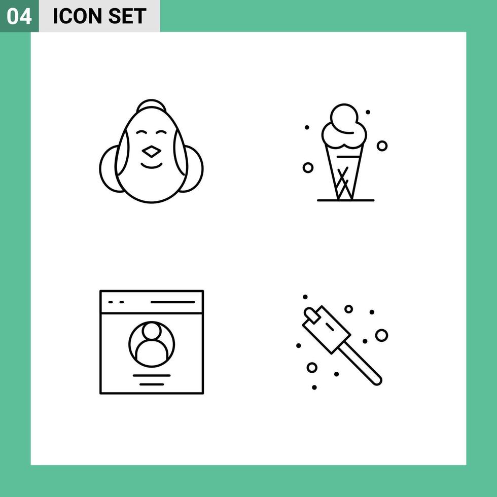 Line Pack of 4 Universal Symbols of egg communication baby cream profile Editable Vector Design Elements