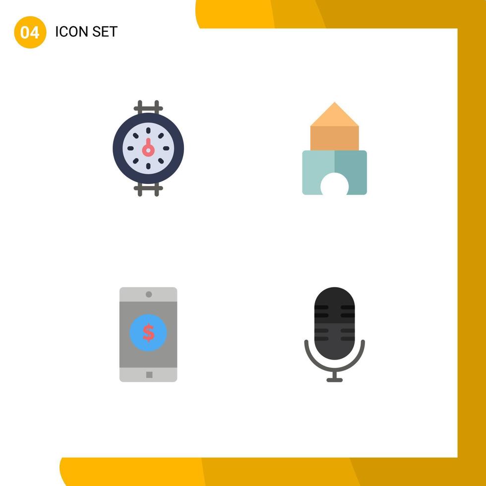 Modern Set of 4 Flat Icons and symbols such as gauge dollar building application mic Editable Vector Design Elements