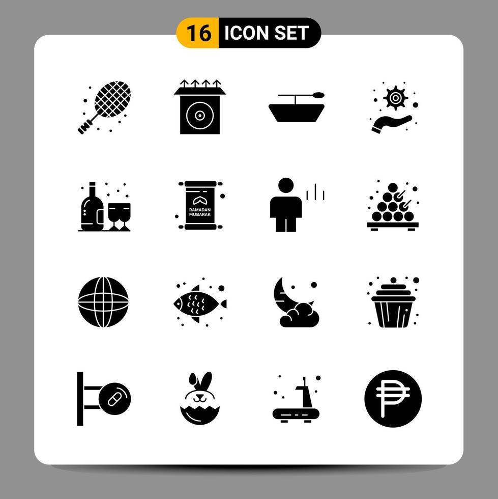 16 Black Icon Pack Glyph Symbols Signs for Responsive designs on white background 16 Icons Set Creative Black Icon vector background