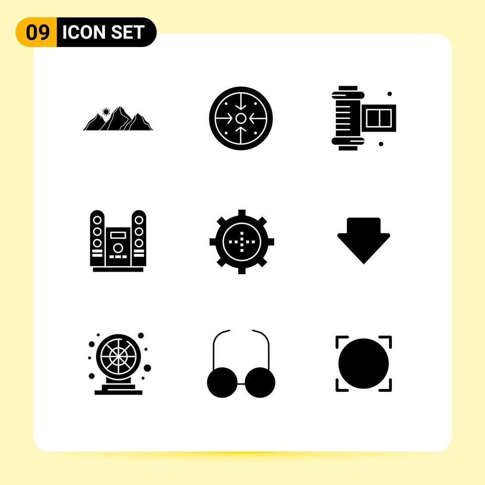 Stock Vector Icon Pack of 9 Line Signs and Symbols for devices spotlight operation concert camera roll film Editable Vector Design Elements