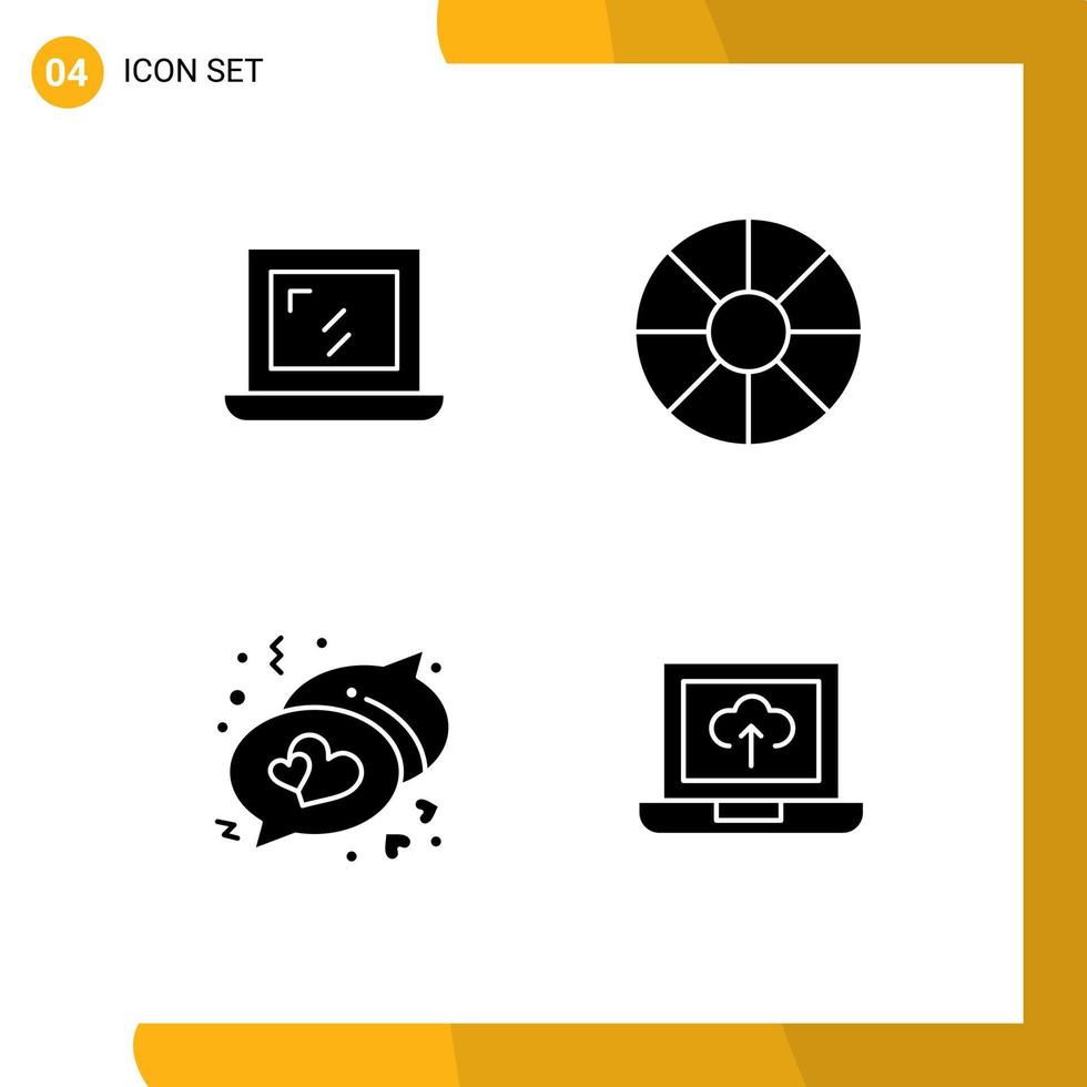 4 User Interface Solid Glyph Pack of modern Signs and Symbols of web laptop holiday chat arrow Editable Vector Design Elements