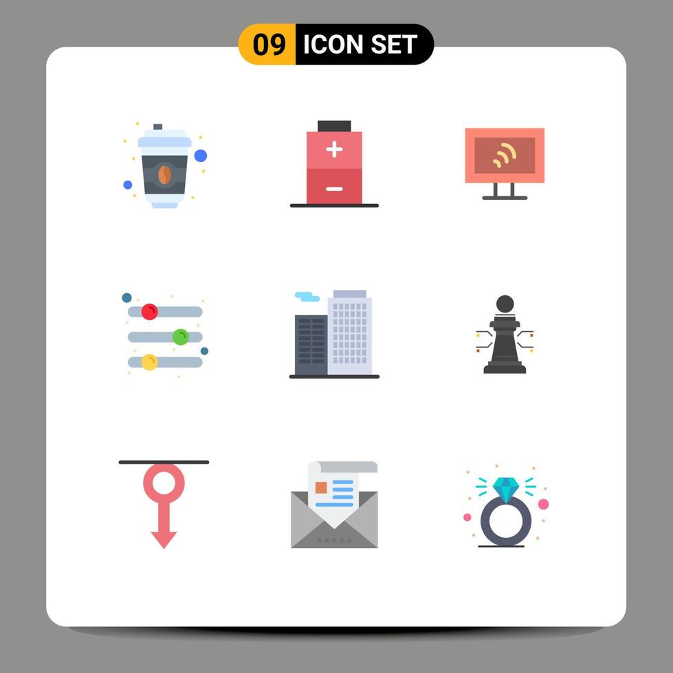 Modern Set of 9 Flat Colors and symbols such as chess building service apartment preference Editable Vector Design Elements