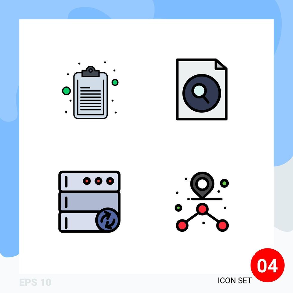 Modern Set of 4 Filledline Flat Colors and symbols such as checklist destination document database route Editable Vector Design Elements