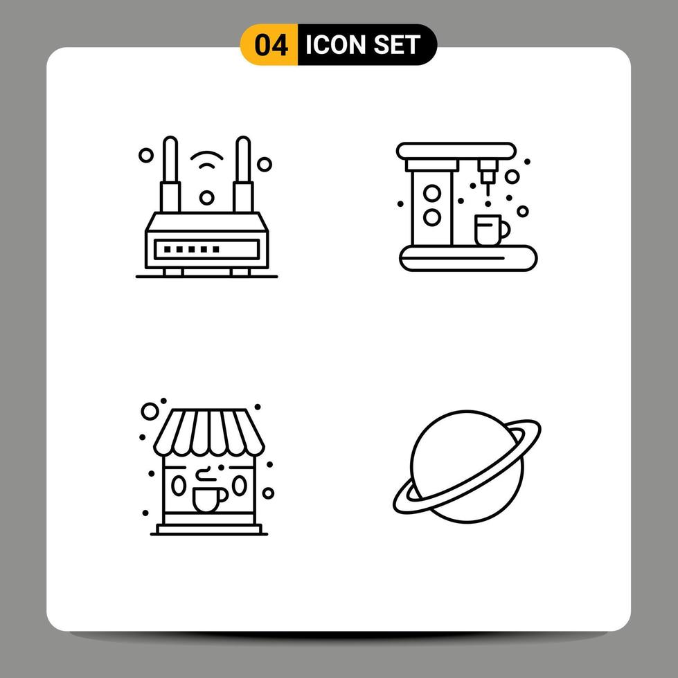 Editable Vector Line Pack of 4 Simple Filledline Flat Colors of internet cafe wifi coffee shop Editable Vector Design Elements