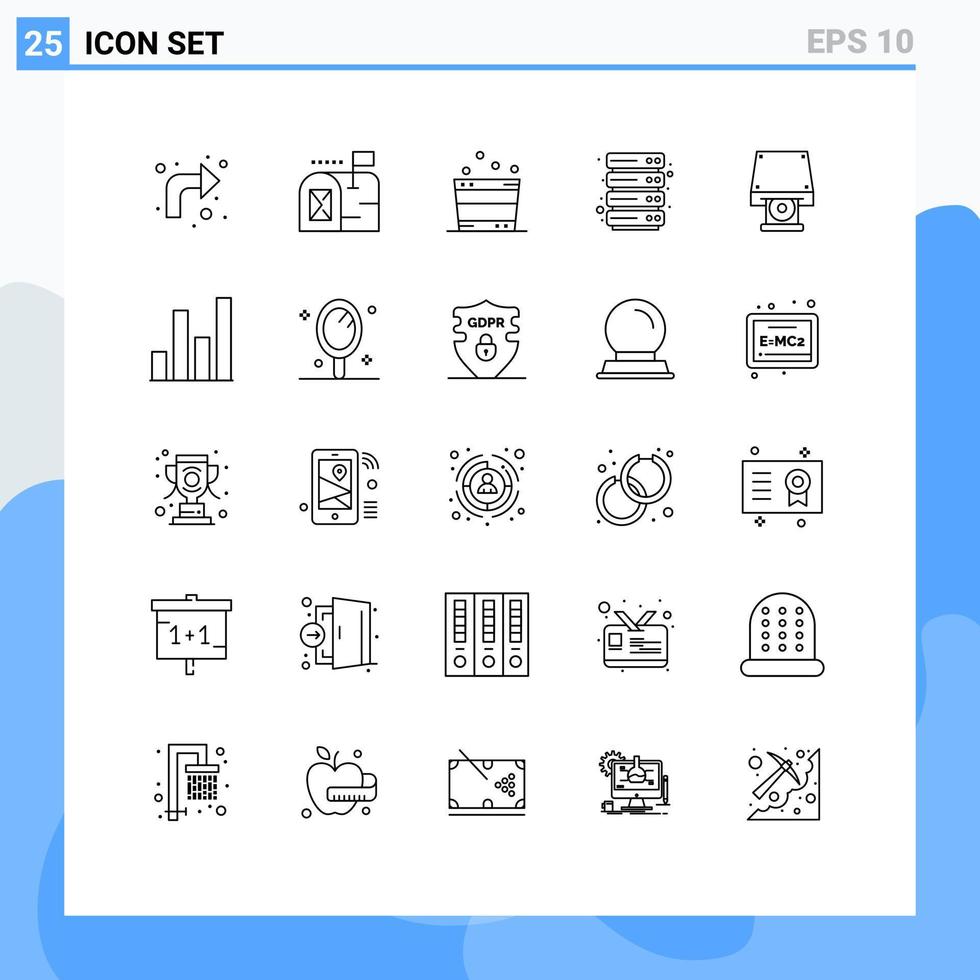 Set of 25 Modern UI Icons Symbols Signs for disk rom cd rom relax dvd hosting Editable Vector Design Elements