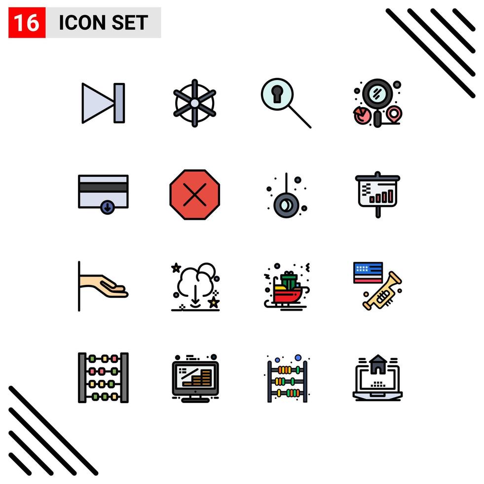 16 User Interface Flat Color Filled Line Pack of modern Signs and Symbols of money business keyhole search graph Editable Creative Vector Design Elements