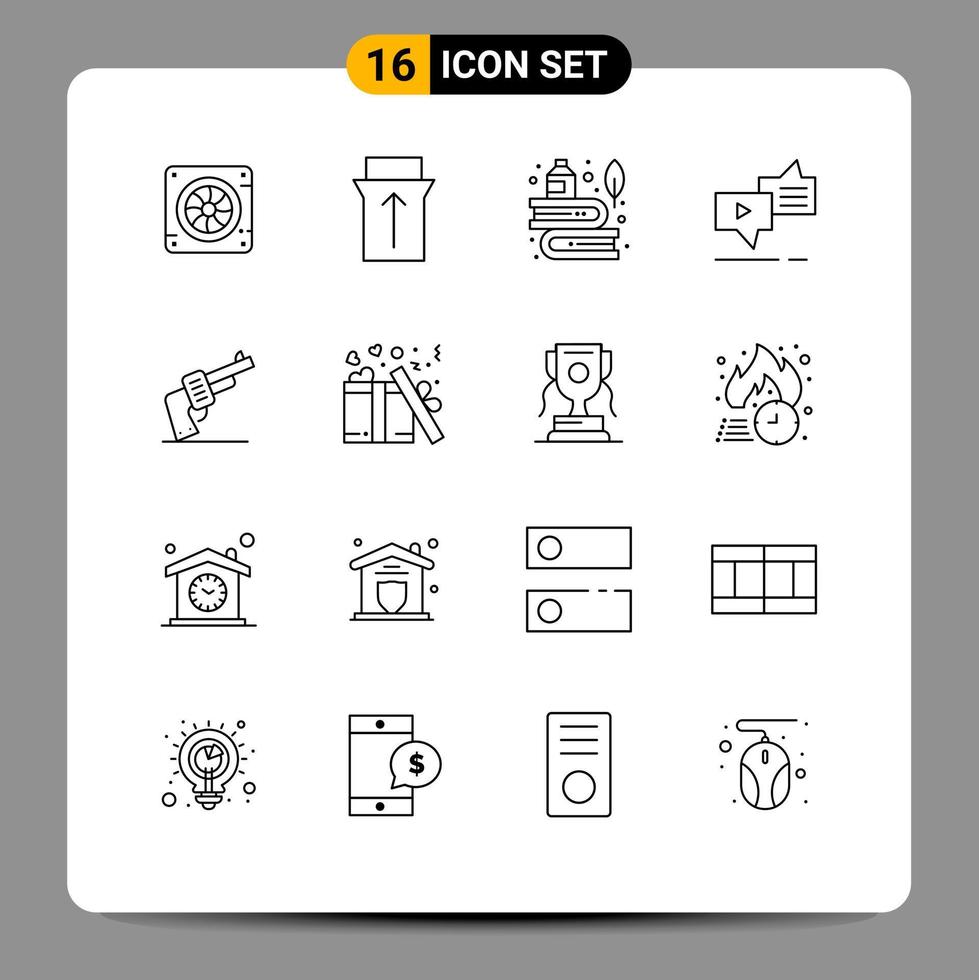 Set of 16 Modern UI Icons Symbols Signs for gun messaging education marketing chat Editable Vector Design Elements