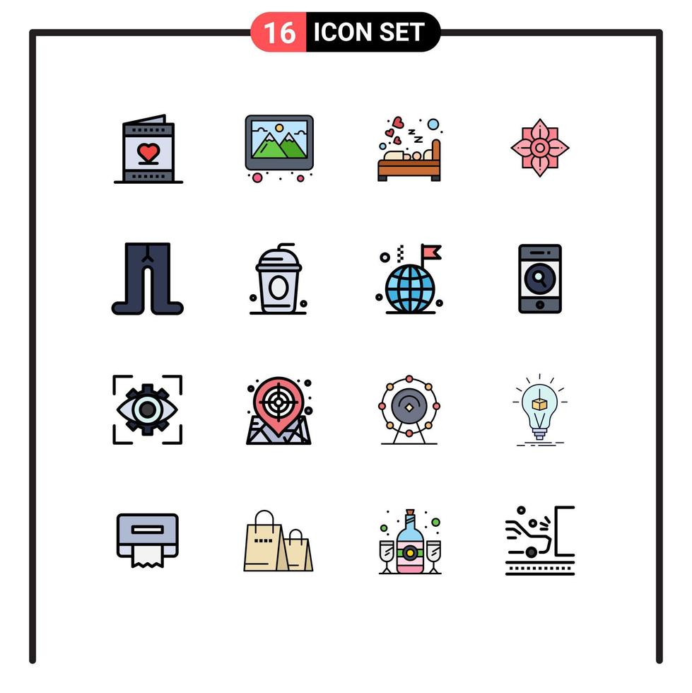 Flat Color Filled Line Pack of 16 Universal Symbols of chinese decoration decoration flower love Editable Creative Vector Design Elements