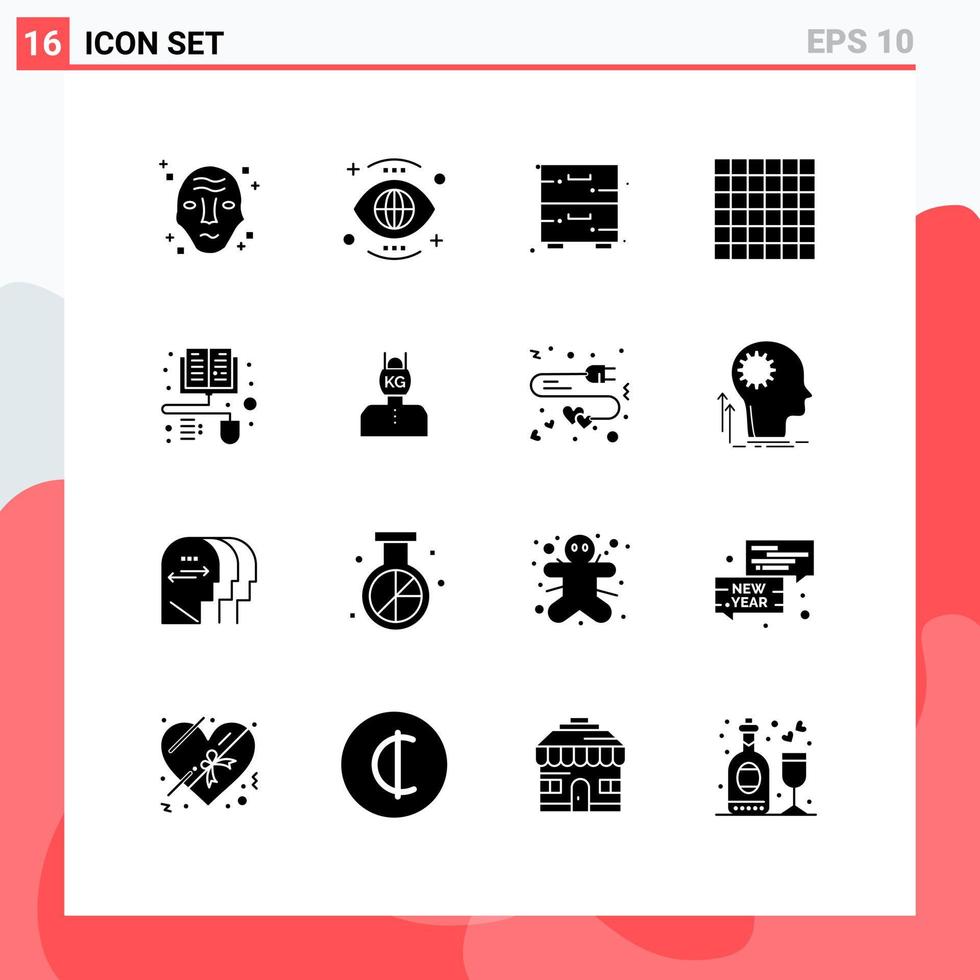 User Interface Pack of 16 Basic Solid Glyphs of distance learning layout view grid drawer Editable Vector Design Elements