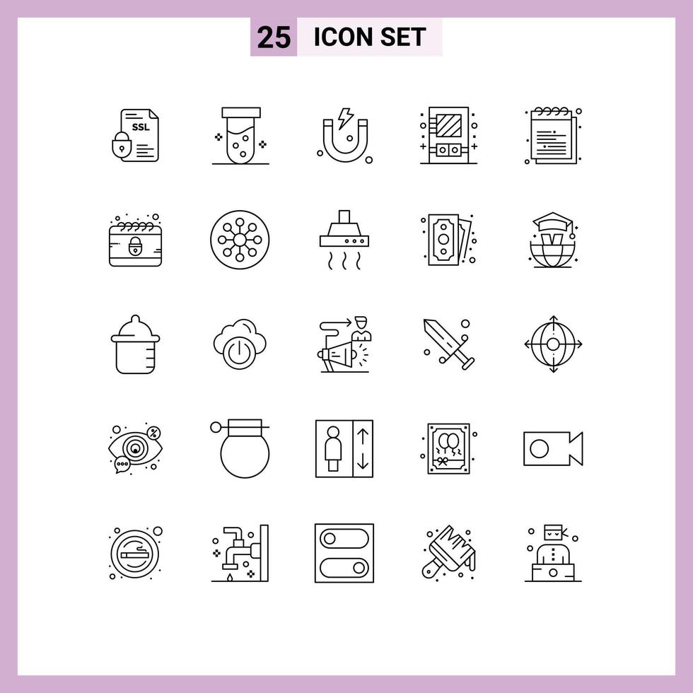 25 Universal Lines Set for Web and Mobile Applications education utensil biochemistry mirror box Editable Vector Design Elements