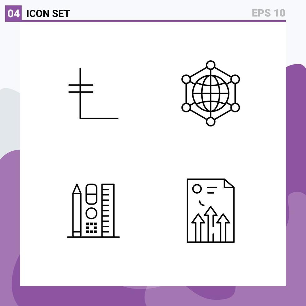 Group of 4 Modern Filledline Flat Colors Set for leo coin pen crypto currency server education Editable Vector Design Elements