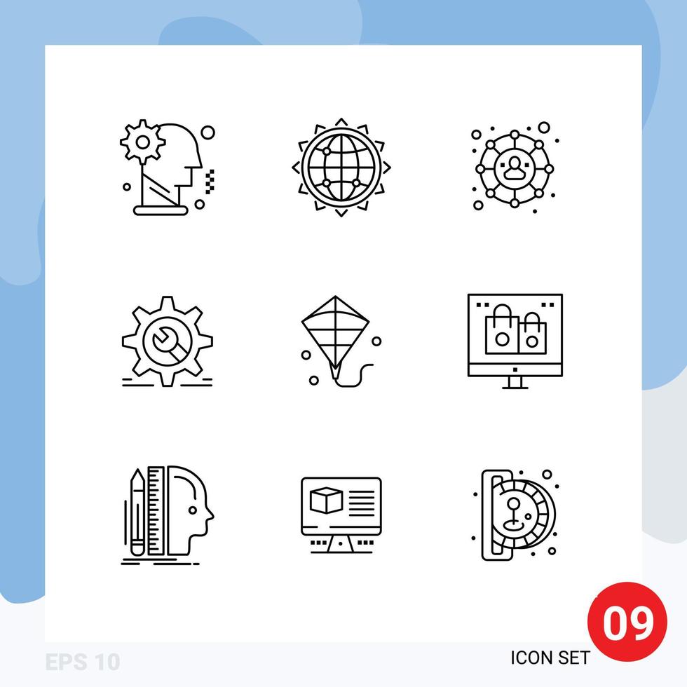 9 esquemas universales establecidos para aplicaciones web y móviles configuración rueda negocio cog red social elementos de diseño vectorial editables vector