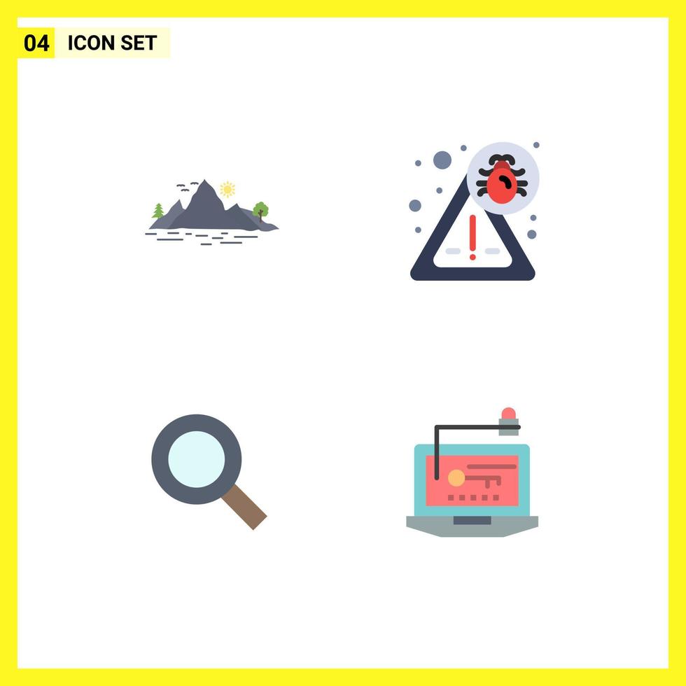 Universal Icon Symbols Group of 4 Modern Flat Icons of nature search mountain security find Editable Vector Design Elements