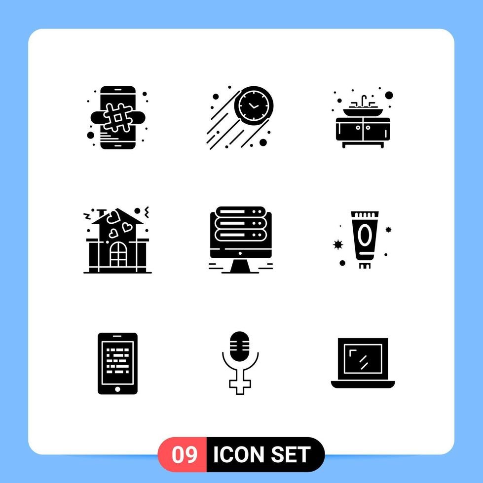 9 Solid Glyph concept for Websites Mobile and Apps hosting monitor bathroom people home Editable Vector Design Elements